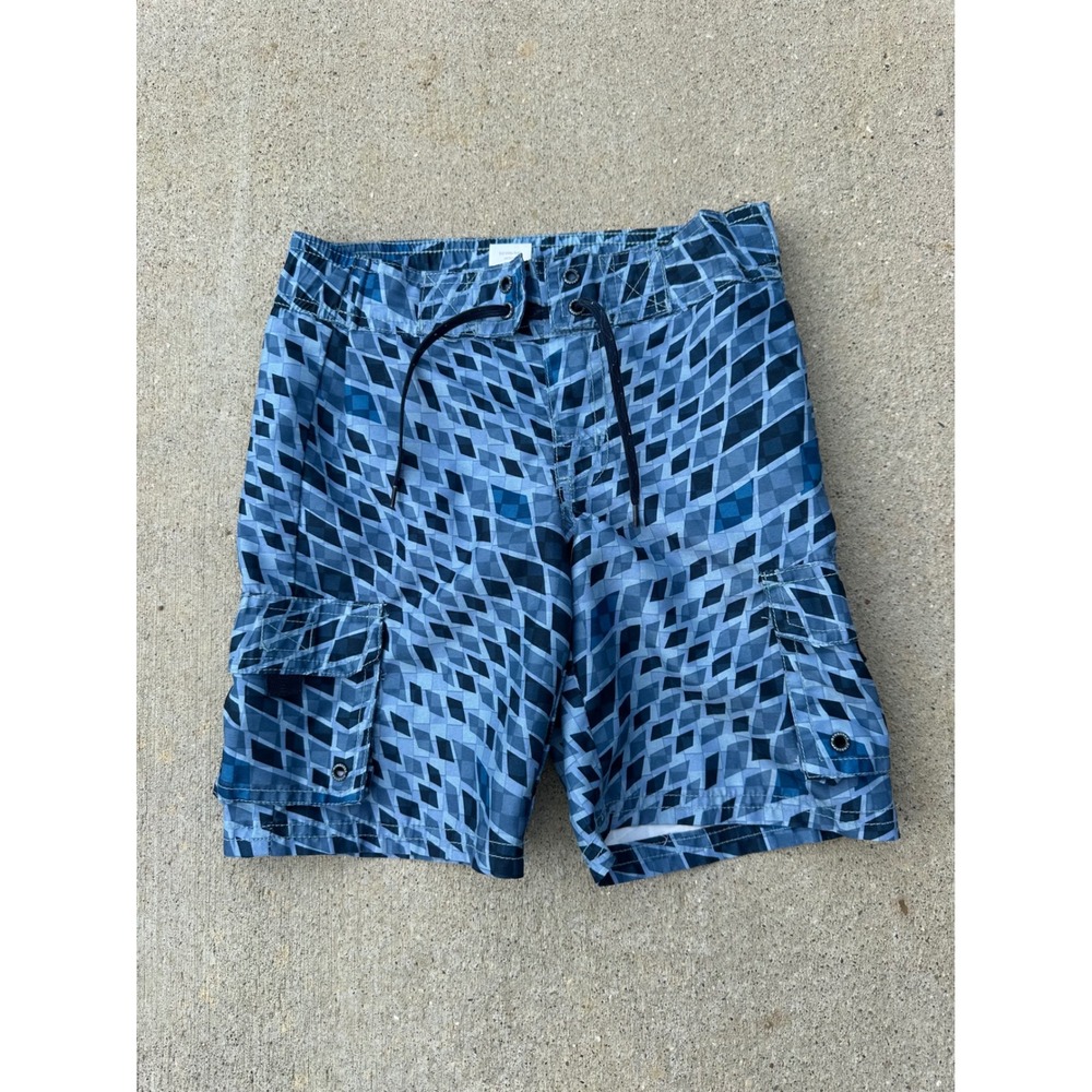 Gymboree Boys Blue Geometric Diamond Board Shorts Swim Trunks Size 5 Pocket